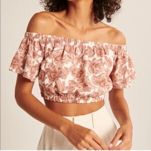 ABERCROMBIE Floral Cropped Off The Shoulder‎ Blouse Size Small Blush Cream